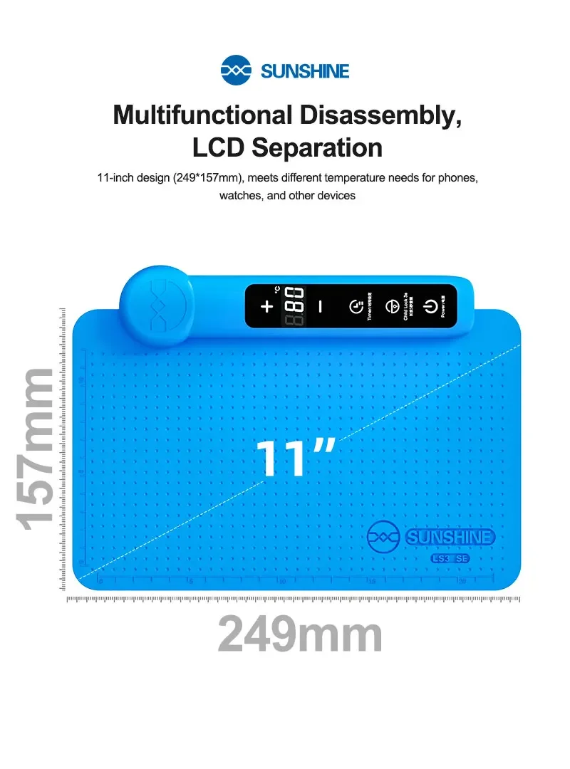 เครื่องแยกหน้าจอ LCD SUNSHINE LS3 SE ขนาด 11 นิ้ว 40-120 ℃   แผ่นทำความร้อนพร้อมระบบปิดอัตโนมัติสำหรับเครื่องแยกหน้าจอ LCD โทรศัพท์มือถือ