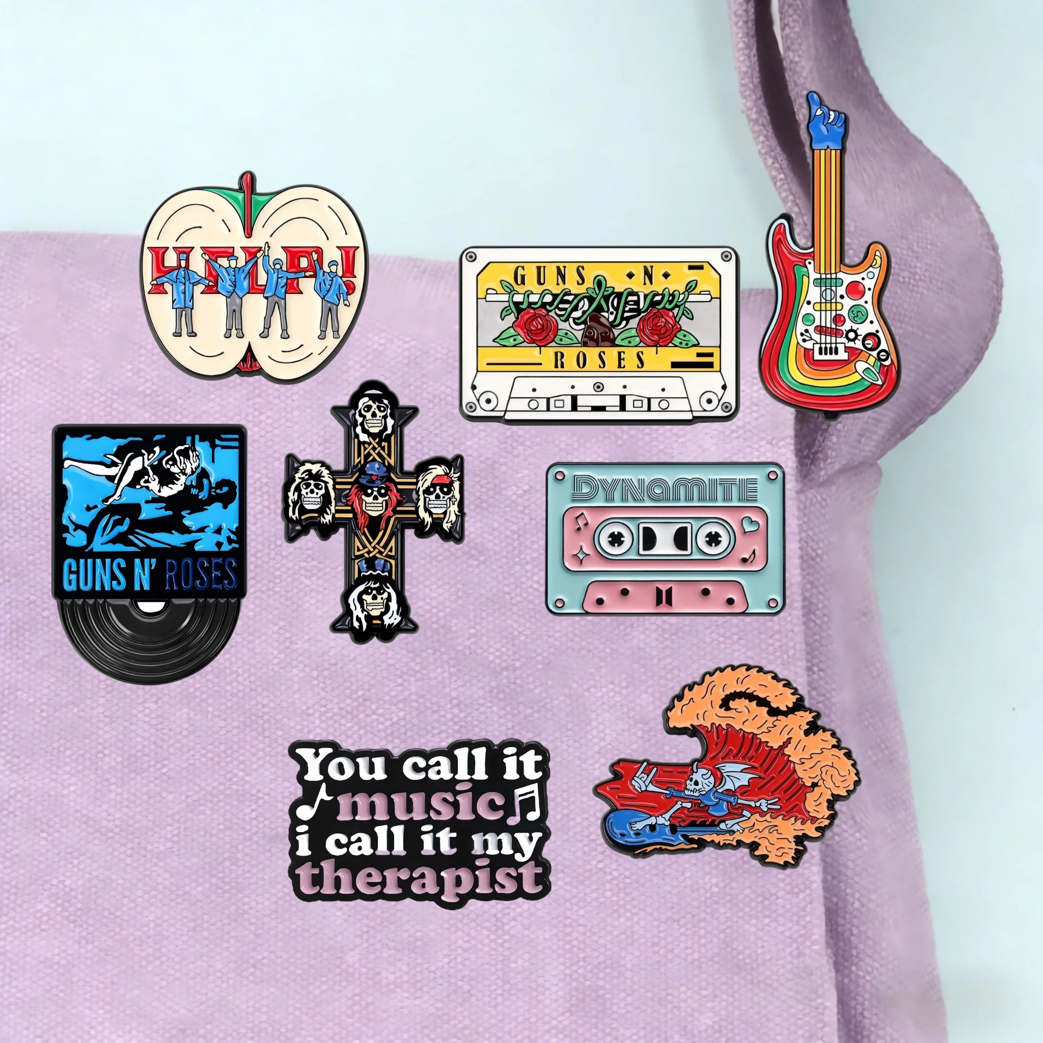 Set de Pins Esmaltados de Banda de Rock, Broche Vintage de Guitarra y Cassette, Emblema Genial de Guns N' Roses para Mochila, Ropa, Joyería Punk, Regalo al por Mayor