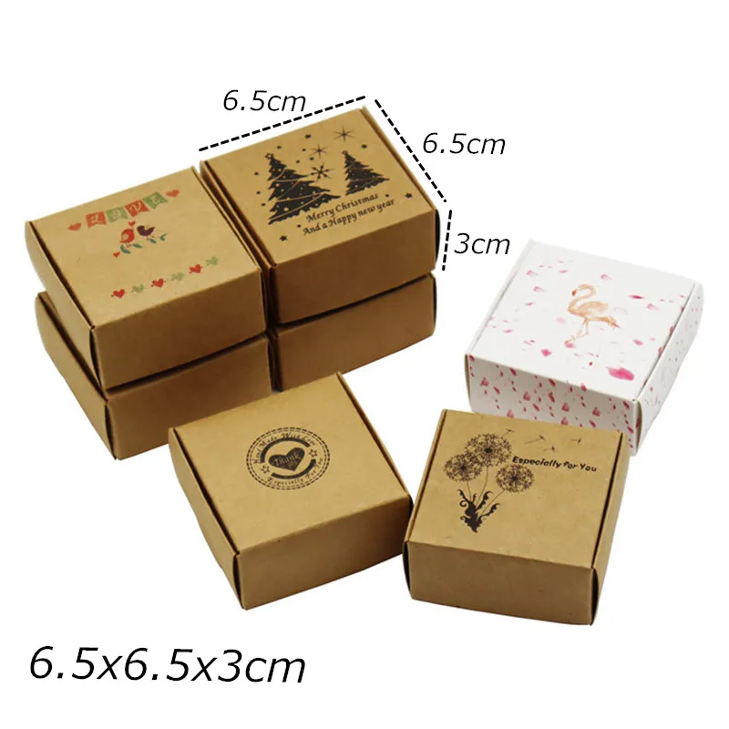 

100pcs6.5x6.5x3cm Small Kraft paper gift packaging box,kraft cardboard handmade soap candy box,personalized craft paper gift box