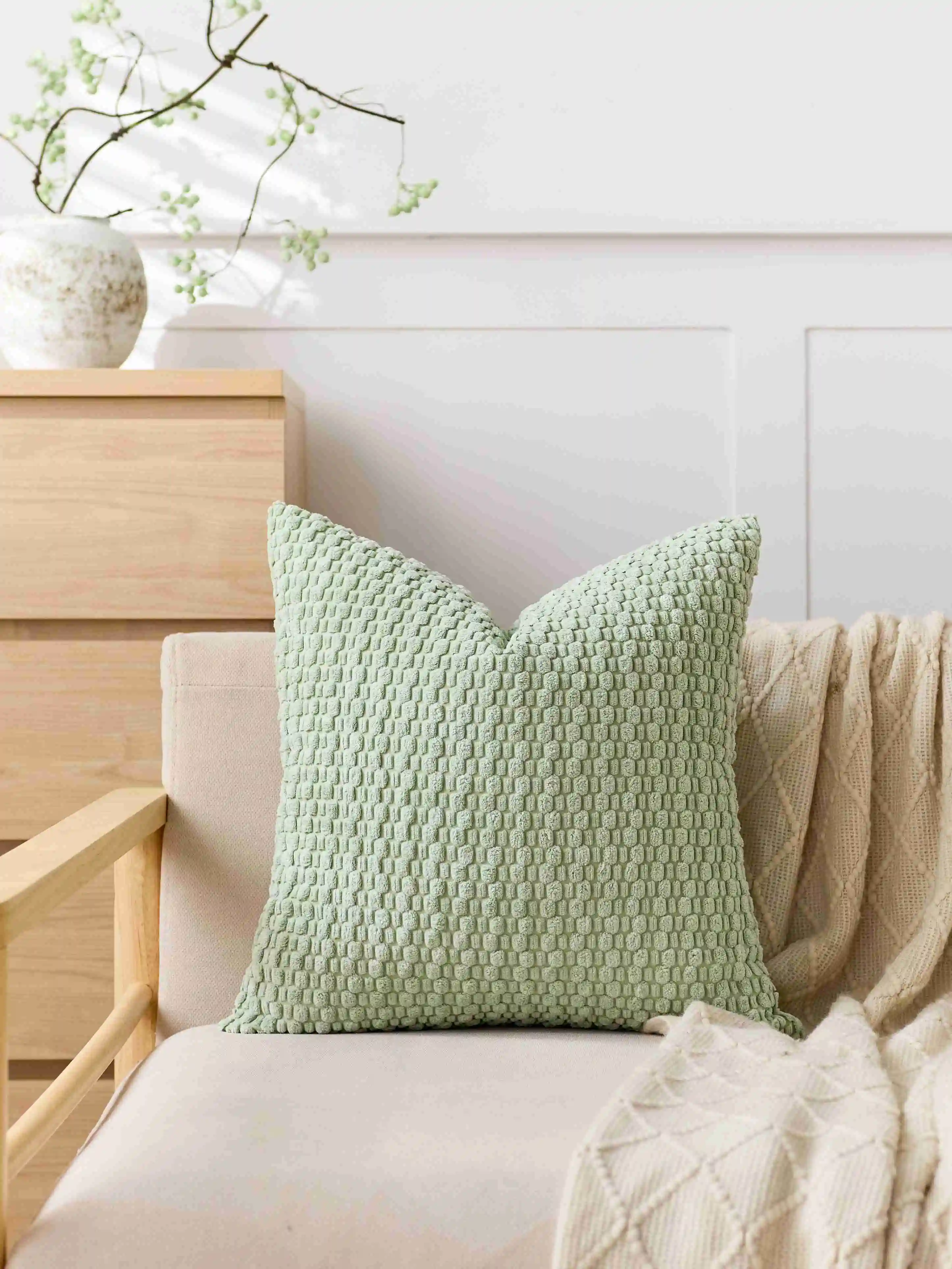 Neuer 2025 grüner Kissenbezug, gestreift, 50 x 50 cm, Kissenbezug aus Cord, Boho-Kissenbezug für Sofa, Wohnzimmer, Dekor, Kissenbezug