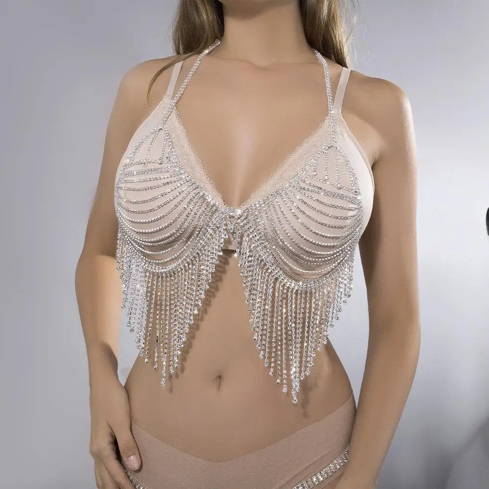 لامعة حجر الراين مثير مهدب بيكيني الصدرية مجموعة المرأة سلسلة الثدي سلسلة الزخرفية سلسلة الجسم