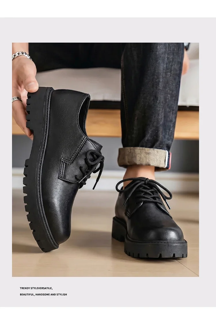 Herren Matte Leder Plateau-Derbyschuhe Schnürschuhe mit Dicker Sohle Casual Business Anzugschuhe Männliche Alltagsschuhe für die Straße – Detail 7