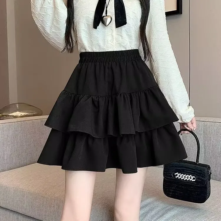 

Милая плиссированная юбка трапециевидной формы с рюшами и эластичной резинкой на талии, тонкая летняя базовая корейская юбка в стиле Харадзюку для женщин