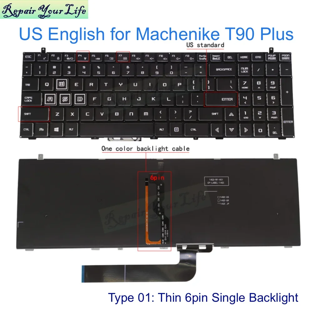 US RGB Backlit Keyboard for Machenike T90 Plus, MECHREVO X3-S X8Ti-s X8 Pro English Laptop Keyboard TFM14G5-US98522 KBDR15A009