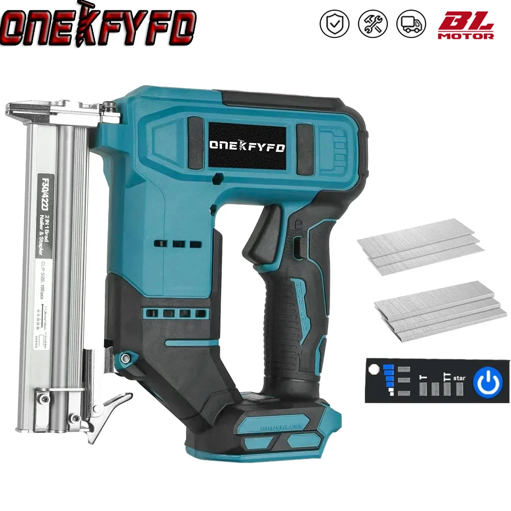 Brushless 2 in 1 Electric Nail Gun For Wood Cordless Nailer Stapler Framing Nailer Woodworking Tools Fit For Makita 18V Battery