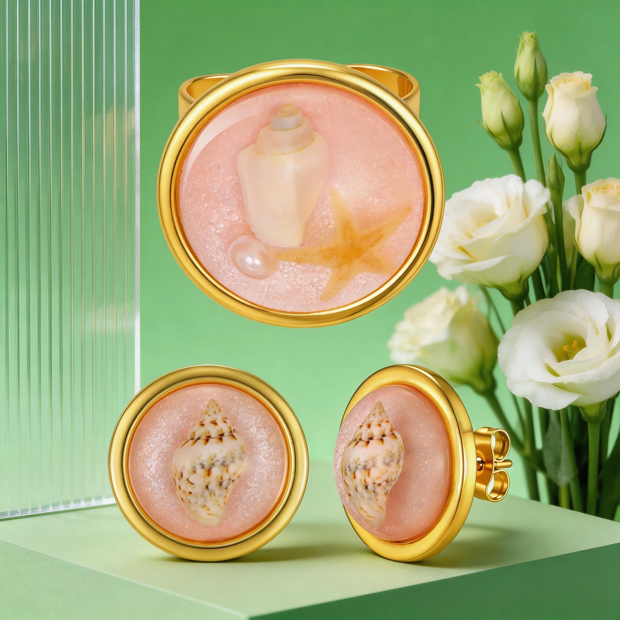 Pink Resin Conch Earrings for Women Stainless Steel French Conch Earrings Summer Holiday Dangle Jewelry Unique Gift