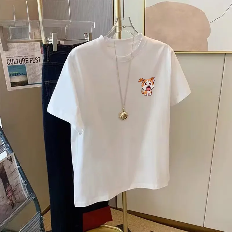 

new cotton original design cartoon creative puppy print men and women corgi pattern ins summer casual round neck top y2k clothes