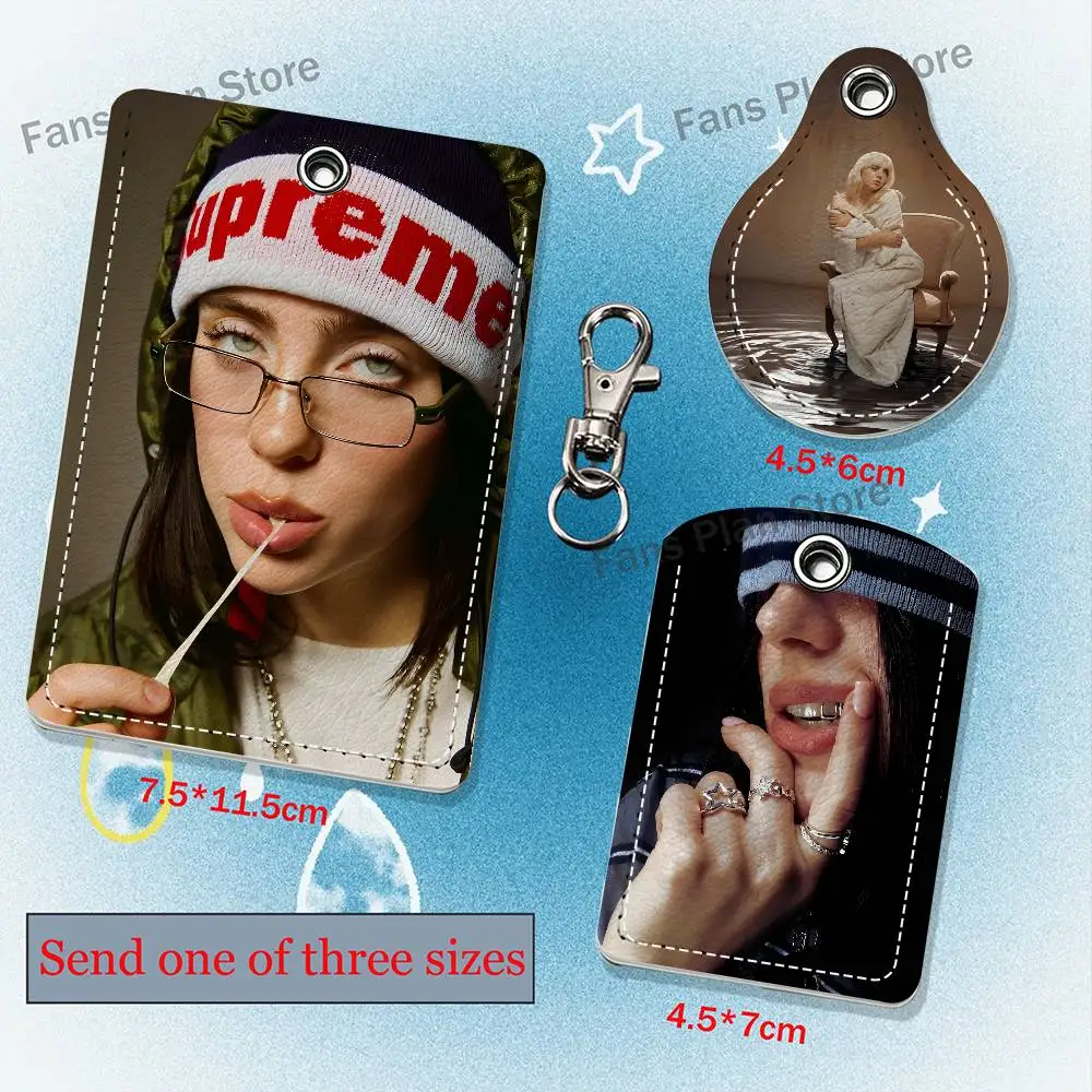 Singer B-Billie E-Eilish Cartoon Movie Singer Game Anime Leather Card Holder Store Access Control ID Card Subway Air Tag Case