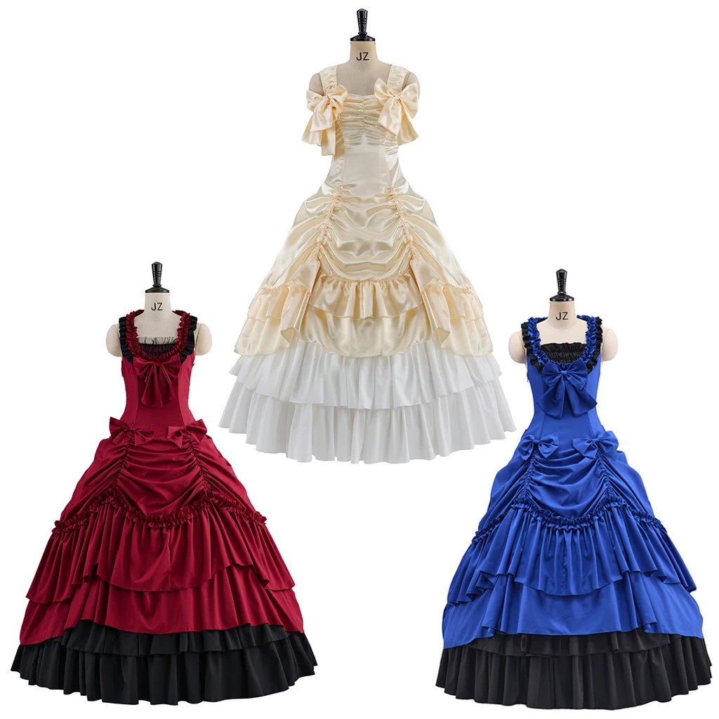 

Women Renaissance Ruffle Multi-Layer Classic Lolita Prom Dress Champagne Southern Belle Victorian Masquerade Gown Theater Dress