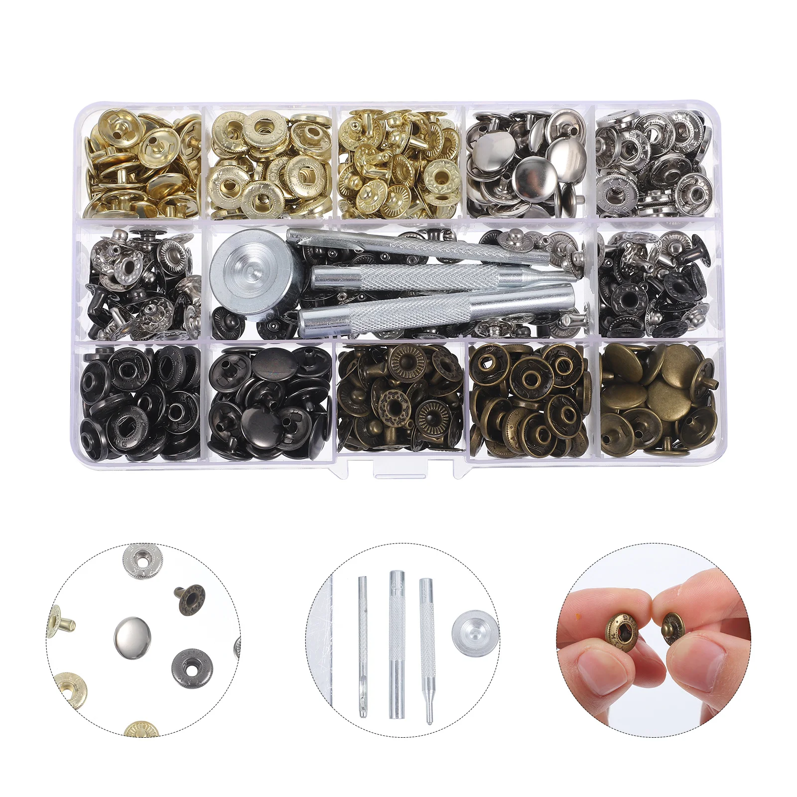 

1 Set Snap Fasteners Kit Metal Snap Buttons Press Studs For Clothes Bags Diy Craft Snaps Button Repair Tool Clothing