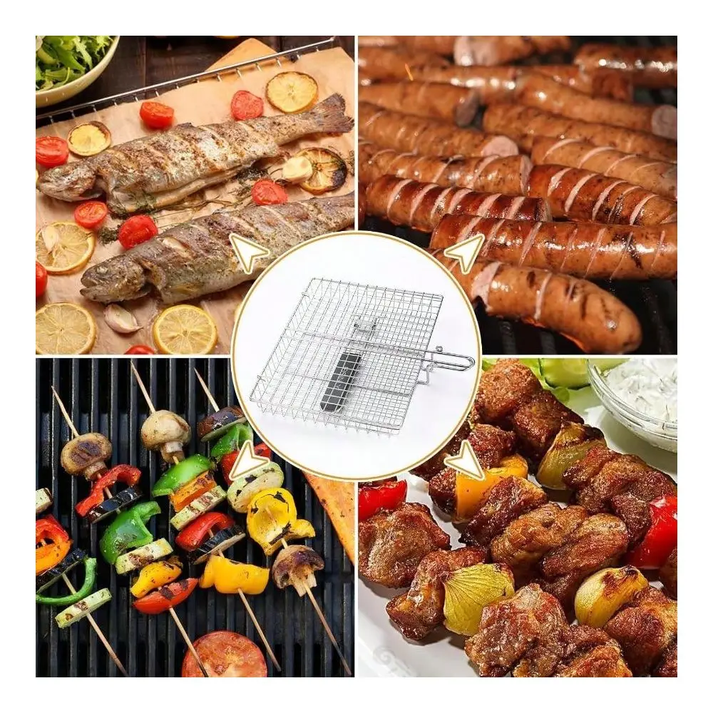 

Grill Basket, BBQ Grilling Basket For Outdoor Grill With Removable Handle, Stainless Steel Camping Cooking Grill Accessories Fo
