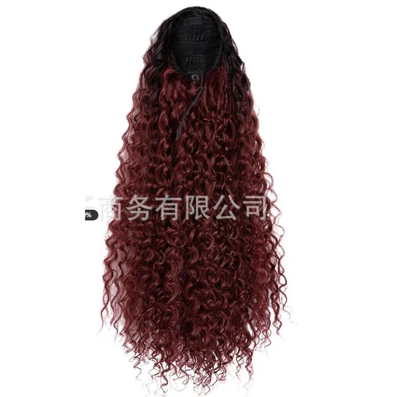 Kinky Curly Drawstring Inner Hat Wig, Ponytail Style Women's Long Hair, Breathable, Suitable for Travel Wear