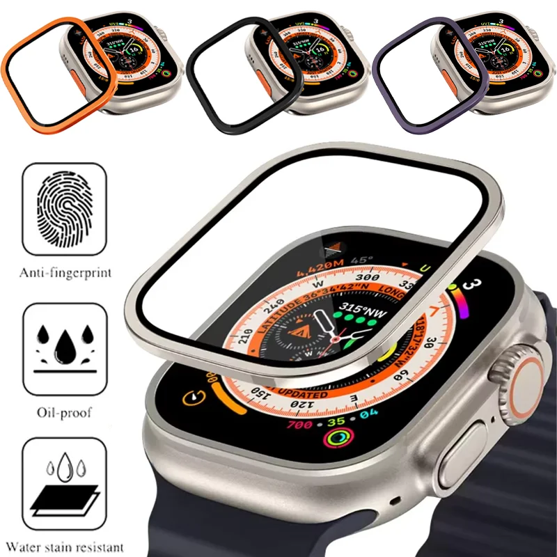 

Aluminum Alloy Case+Tempered Glass For Apple Watch Ultra 49mm Anti-scratch Metal Protective Shell Ultra 2 49mm Screen Frame Film