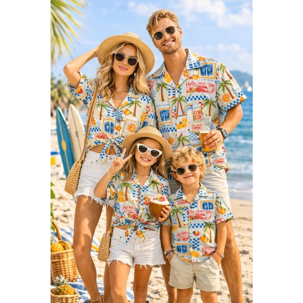 Hawaiian Children's Shirt Plant Flower Pattern Print Family Dress Beach Parent Vacation Style Child T-Shirt Men's Tops