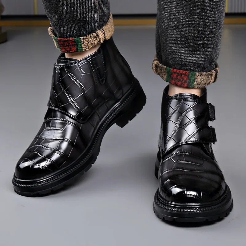 men casual punk hip hop original leather boots autumn winter shoes brand designer cowboy platform boot handsome ankle botas mans