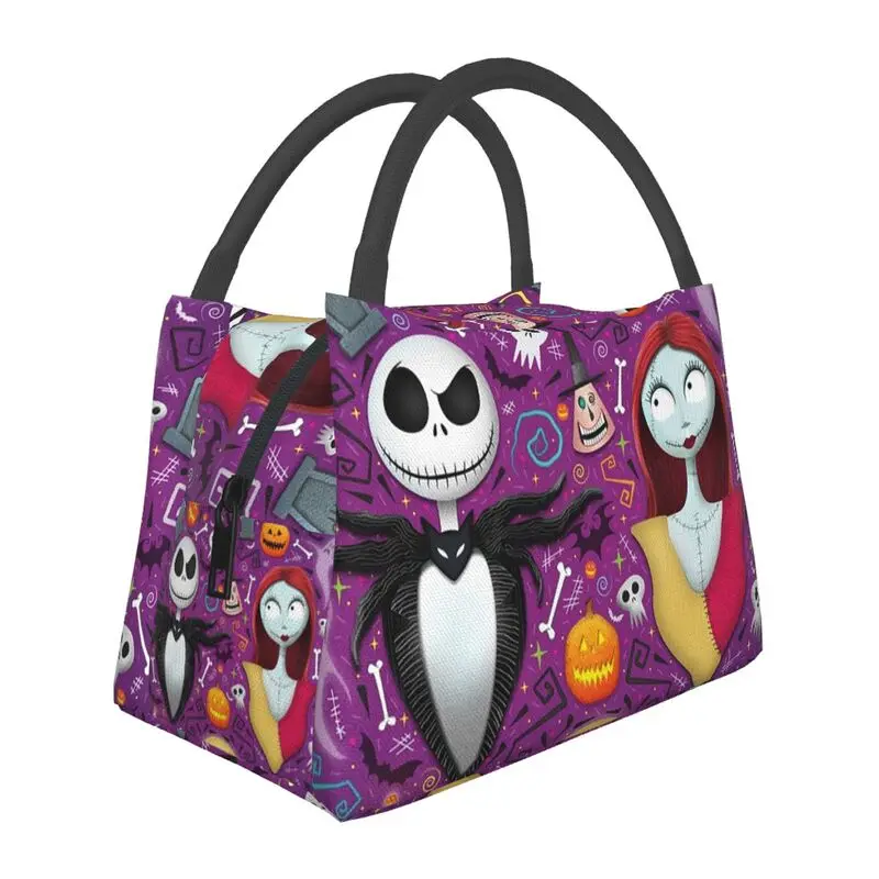 

Tim Burton Christmas Horror Movie Thermal Insulated Lunch Bags Jack Sally Skull Halloween Portable Lunch Container Meal Food Box