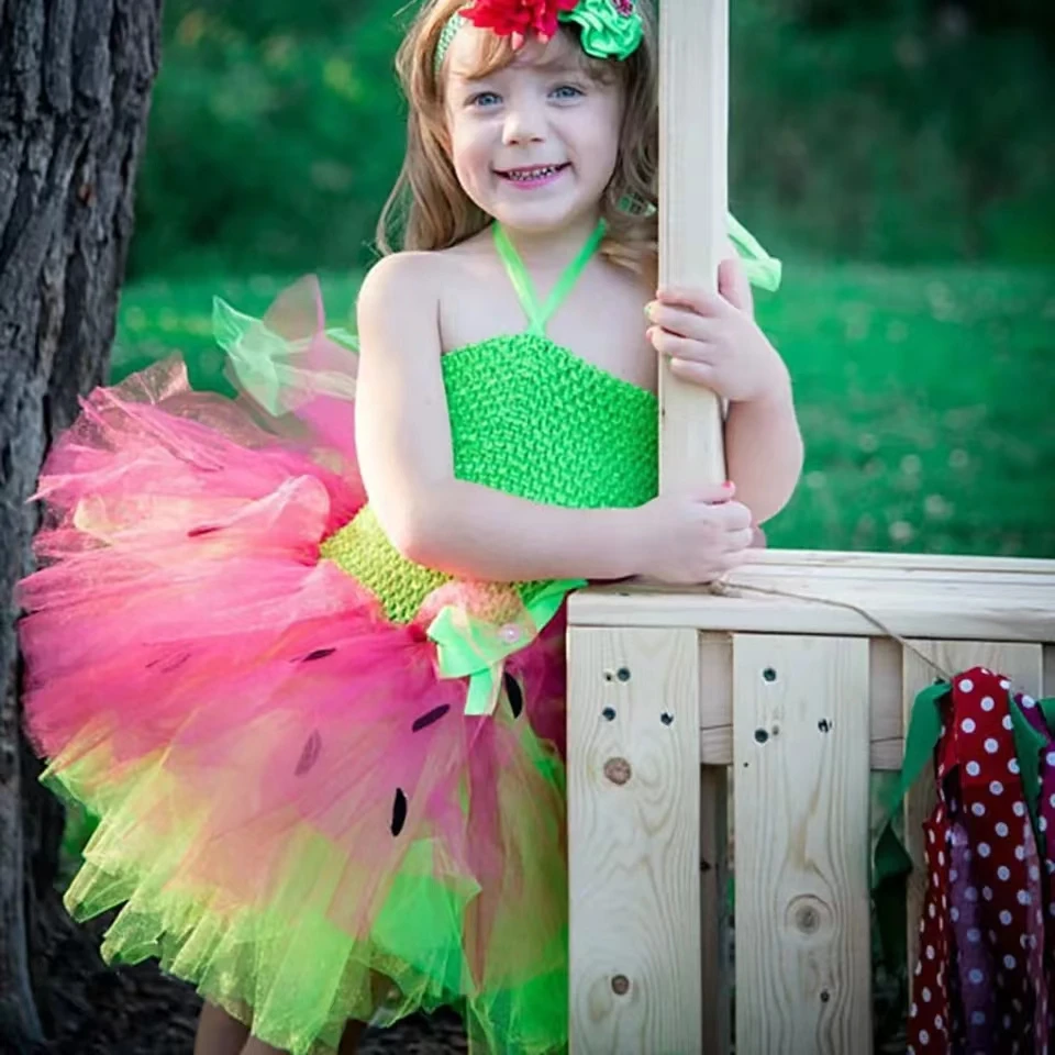 Vestido tutú de sandía fucsia verde lima con diadema para bebé, accesorio para fotografía de fiesta de 1er cumpleaños, vestido tutú, disfraz de Halloween