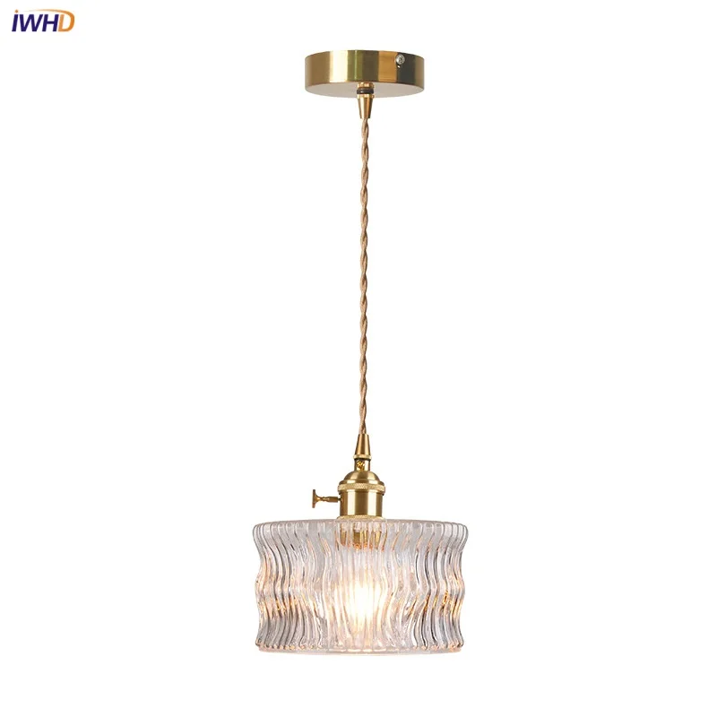 

IWHD Modern Style LED Pendant Lamp Kitchen Bar Brass Knob Switch Home Decor Hanging Lights Clear Glass Dining Room Light Fixture