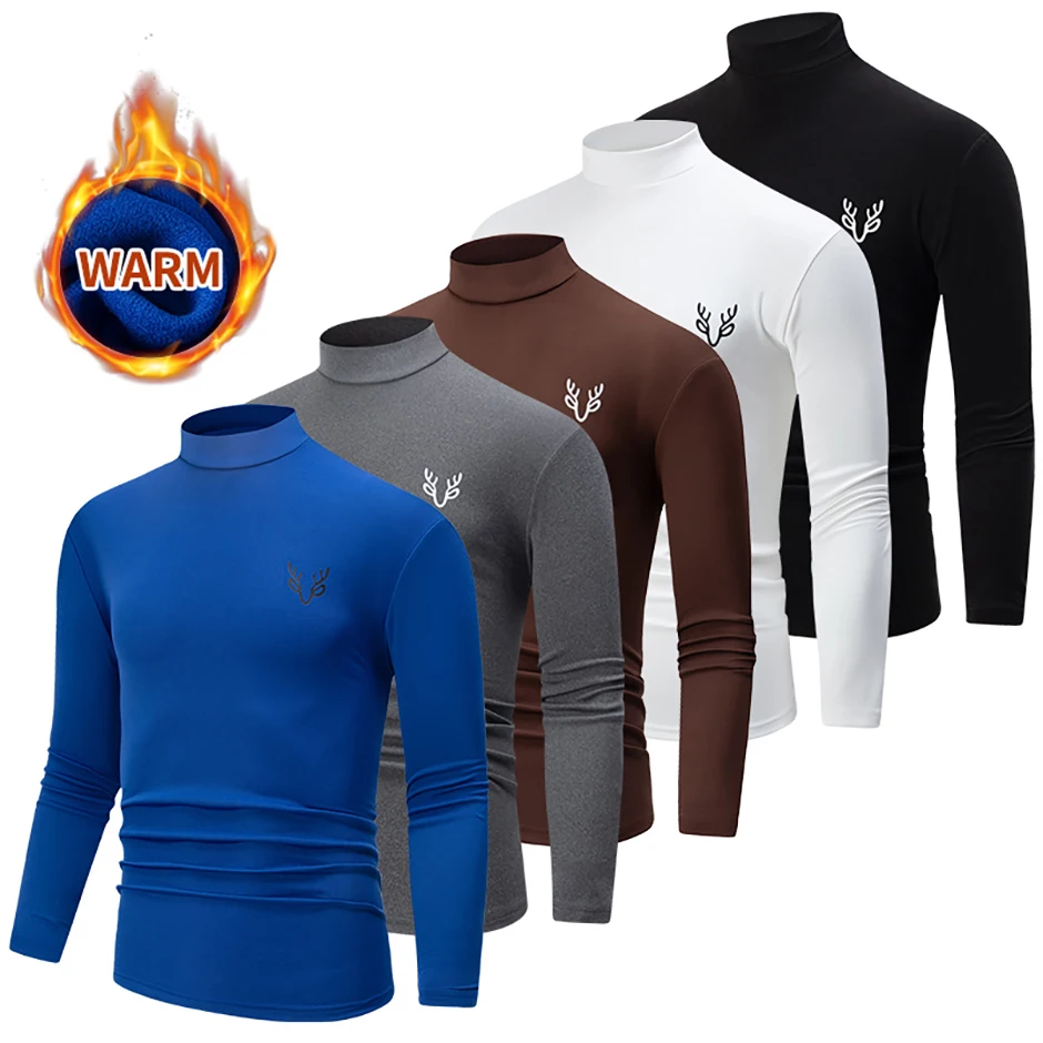 3/1 Stück Herren Herbst- und Winter-T-Shirt in Uni-Farbe mit halbhohem Kragen, lässig, einfach, warm, langärmelig, für junge Männer, Übergröße, Basic-Oberteil – Detail 2