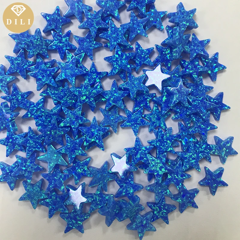 1pc Top Fire 10mm White/Blue Synthetic Opal Star Shape Fire Opal Stone for Fashion DIY Necklace Making Jewelry