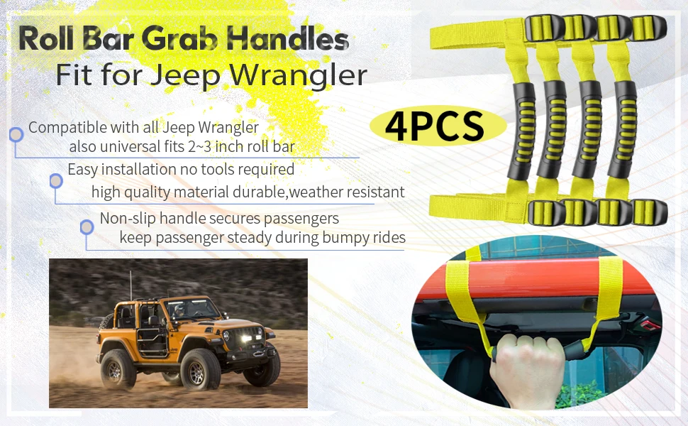 4x Überrollbügel-Haltegriffe, Griff, passend für Jeep Wrangler YJ TJ JK JKU JL Sports Sahara Freedom Rubicon X Unlimited 1995–2021 – Detail 1