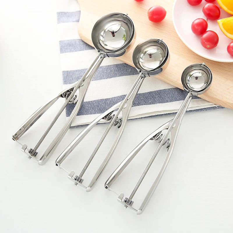 Ice Cream Scoop 4,5,6cm Stainless Steel With Trigger Cookie Scoop Spoon Frozen Cooking Tools Ice Cream Decorating Tool