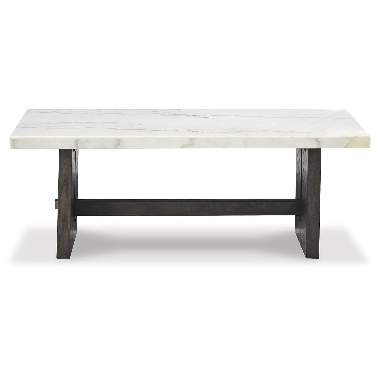 Mesa de centro retangular tradicional com tampo de mármore, marrom escuro e branco