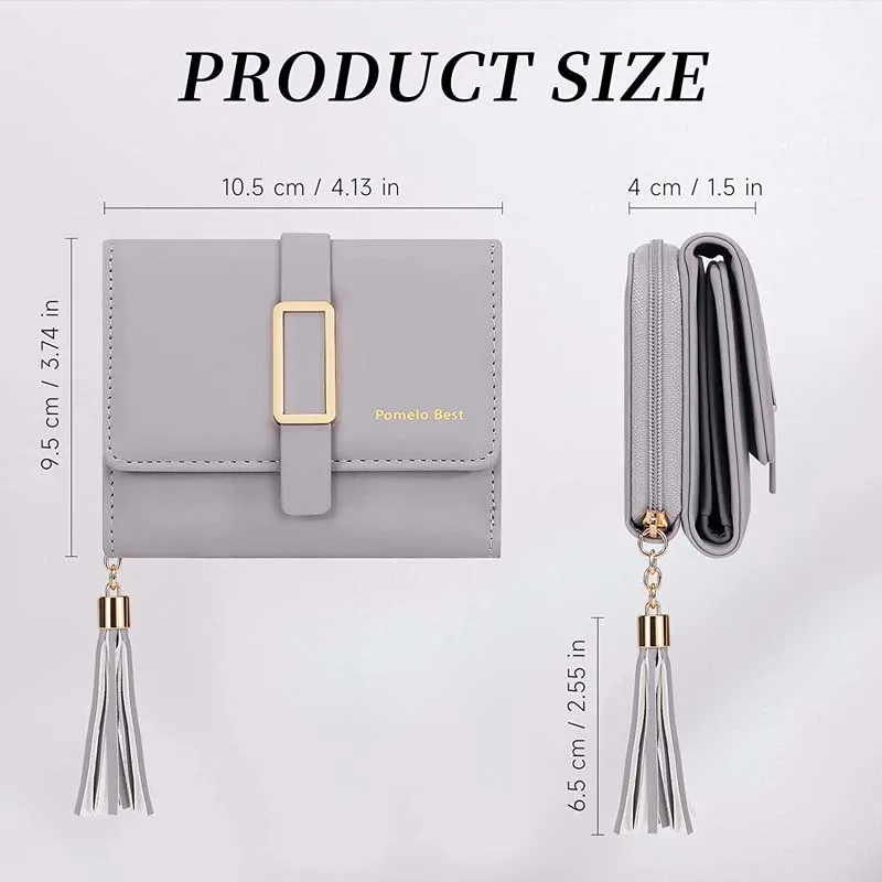 محفظة جديدة للنساء محفظة نسائية بخاصية تحديد الهوية بموجات الراديو محفظة مدمجة ثلاثية الطي من الجلد النباتي مع حامل بطاقة جيب للعملات المعدنية بسحاب