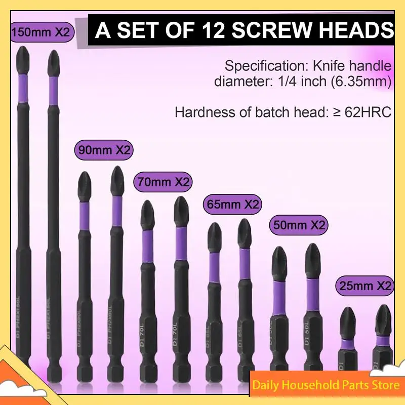 12 قطعة 25-150 مللي متر تأثير مغناطيسي بت المضادة للانزلاق مفك بت مجموعة لحفر الطاقة حار!