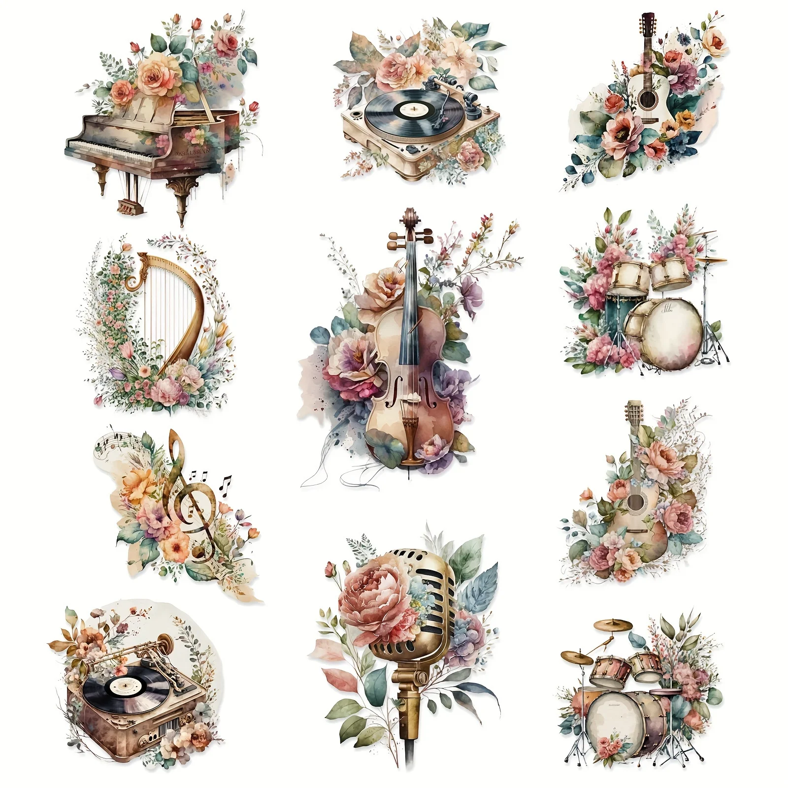 99pieces Vintage Music Theme Self-adhesive Stickers,Perfect for DIY Crafts, Scrapbooking Supplies, Journal Supplies,Water Bottle