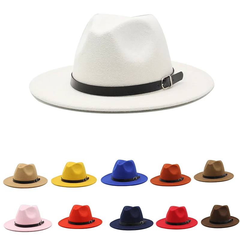 Men's fedora hat Men's and women's universal solid color fedora hat Women's 21 color wide brim jazz hat Autumn and winter Britis