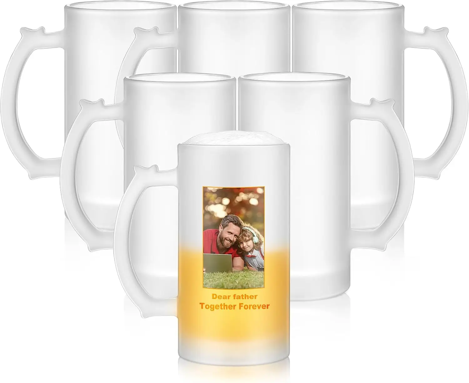 2pcs 16oz Sublimation Glass Beer Mugs With Your Design For Office Bar Party Father Gifts Use