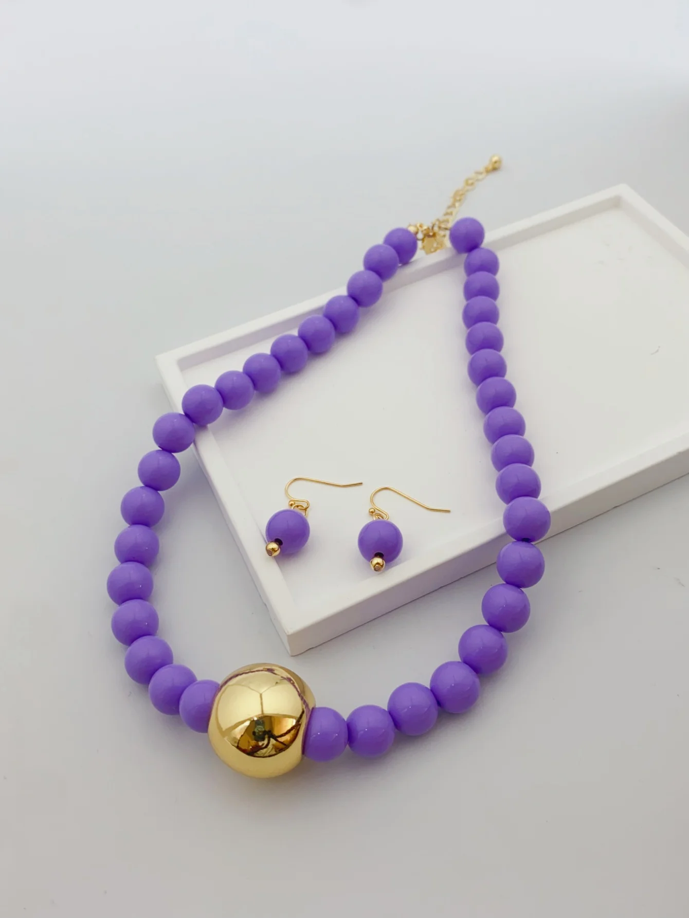 Handmade Acrylic Beads Necklace and Earring Set for Women, Perfect for Summer Daily Wear jewelry sets for women