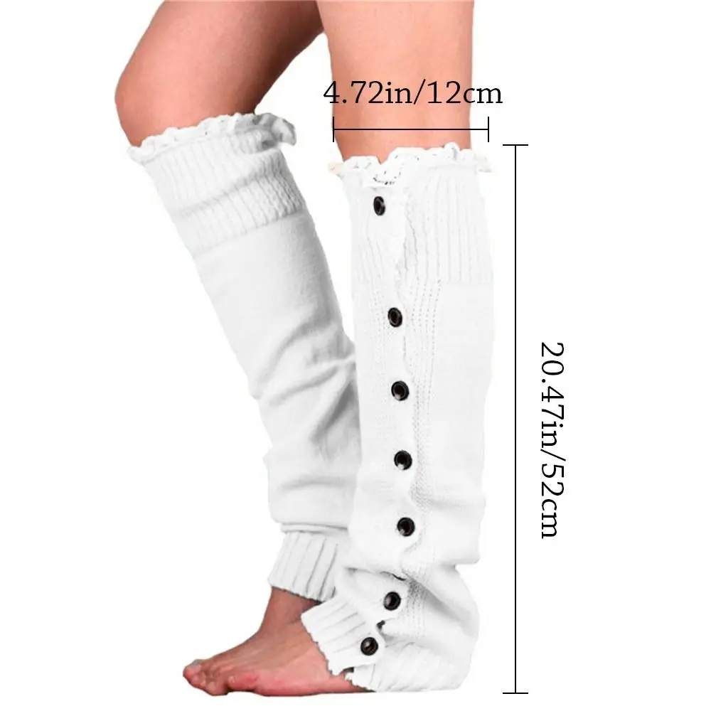 Women Leg Warmers Knitted Boot Socks Lace Knee High Long Socks Warm Elastic Winter Foot Covers