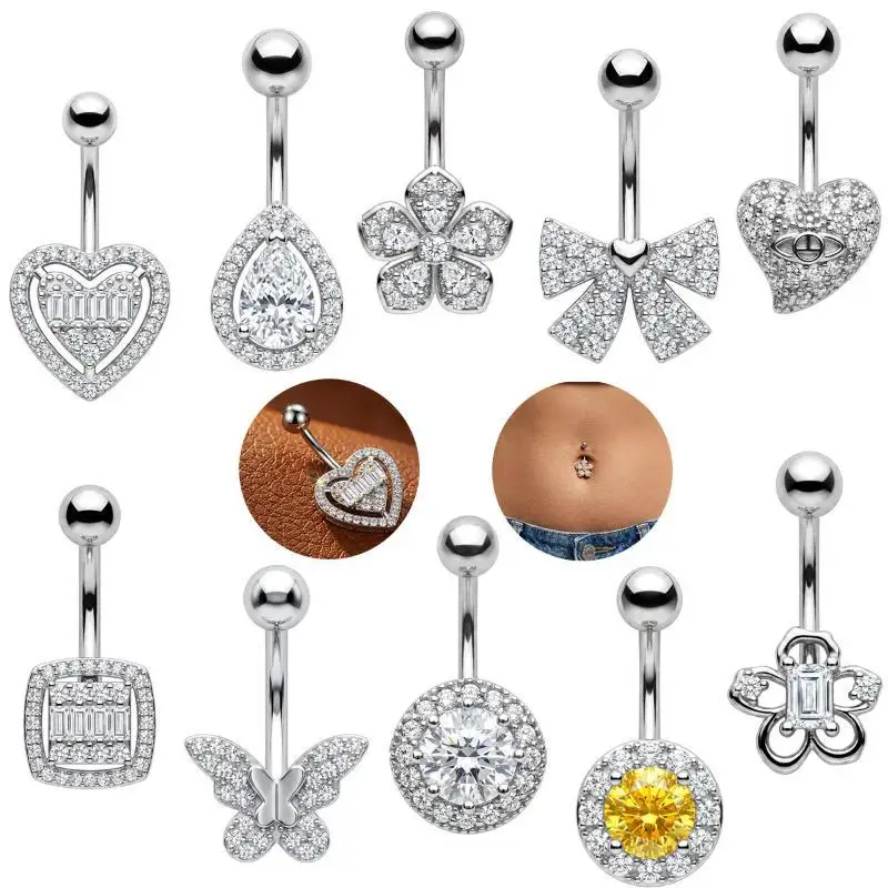 Navel Ring 316 Stainless Steel Hypoallergenic Sparkling Cubic Zircon Belly Button Piercing Jewelry for Women Birthday Gift