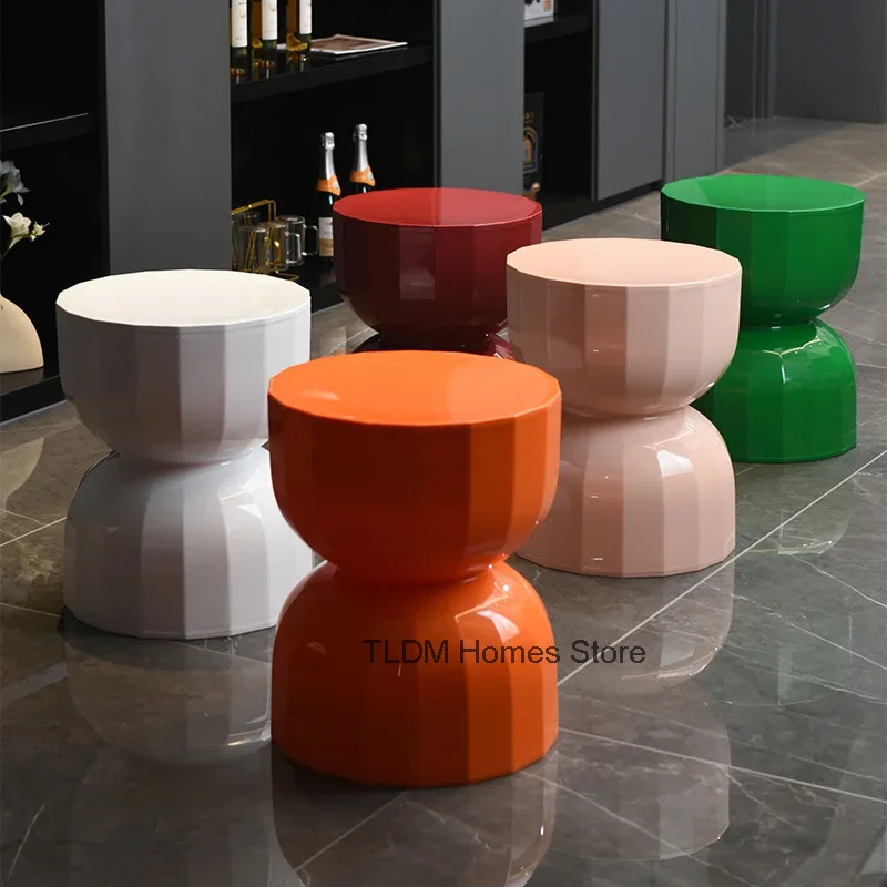 Nordic Creative Hourglass Coffee Table Sofa Side Small Stool for Living Room Bedroom Bedside Shelf Plastic Low Stool