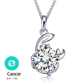 موضة فضية اللون زودياك تسجيل 12 كوكبة قلادة القلائد تألق الزركون سحر قلادة للنساء فتاة هدية عيد ميلاد #4