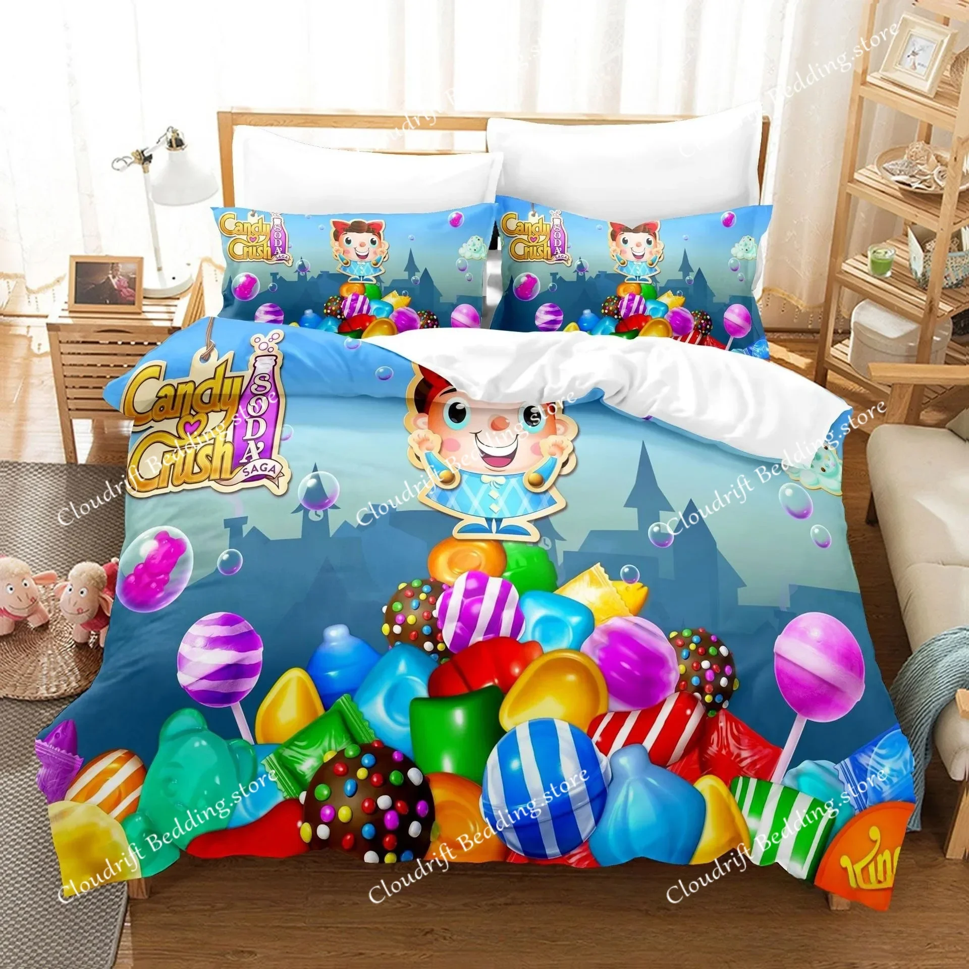 Candy Crush Saga Game Duvet Cover Pillowcase Bedding Set Adult Boys Girls Bedroom Decoration Birthday Gift Single Double Size026