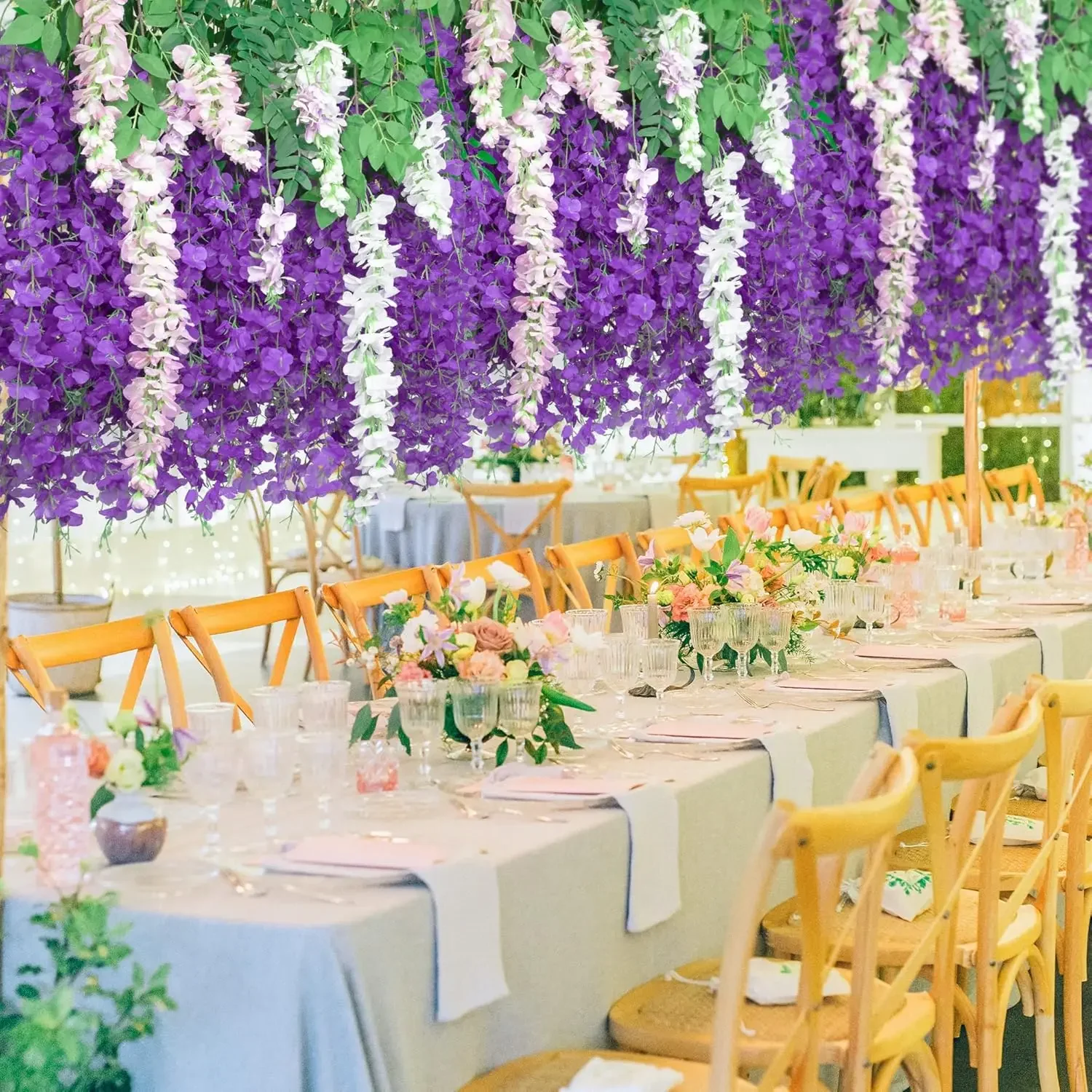 

Artificial Wisteria Hanging Flowers, Fake Silk Flower String for Wedding, Party, Wall Backdrop Decor (Purple)