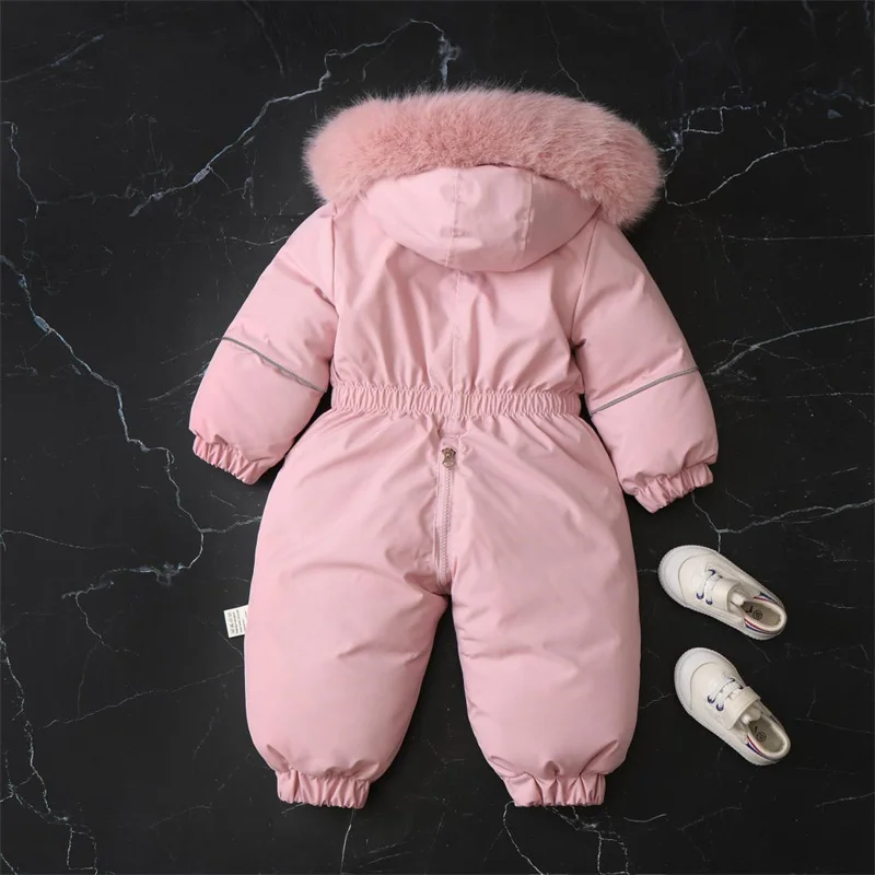 -30℃ Baby Winter Thick Jumpsuits Kids Padded Plus Velvet Bodysuit Girls Boys Warm Hooded Overalls Children Rompers Clothing
