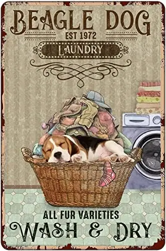 QKIODS Beagle Dog Laundry Vintage Metal Tin Sign Decoration 8x12 inches Use Indoor/Outdoor