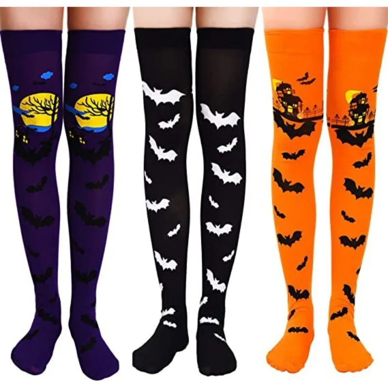 Halloween Over The Knee Socks Bat Lolita Pumpkin High Gothia Dark Socks Men and Women Holiday Atmosphere Gift