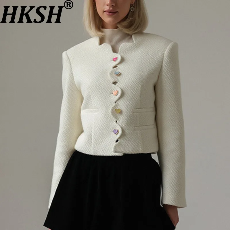 

HKSH Spring Autumn New Women's Short Jacket Multi-Color Button Long Sleeve Elegant Fashion High Street High-end Ins Coat HK14203