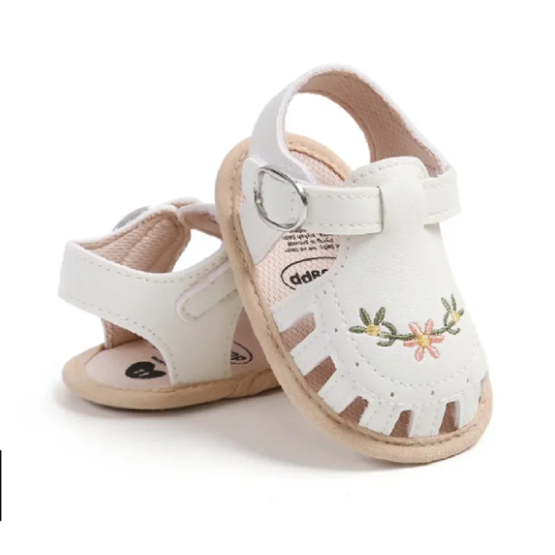 Newborn Baby Girl Sandals Summer Embroidered Leisure Comfortable Lightweight Floral Soft Sole Wrap Toe Sandals For 0-18M