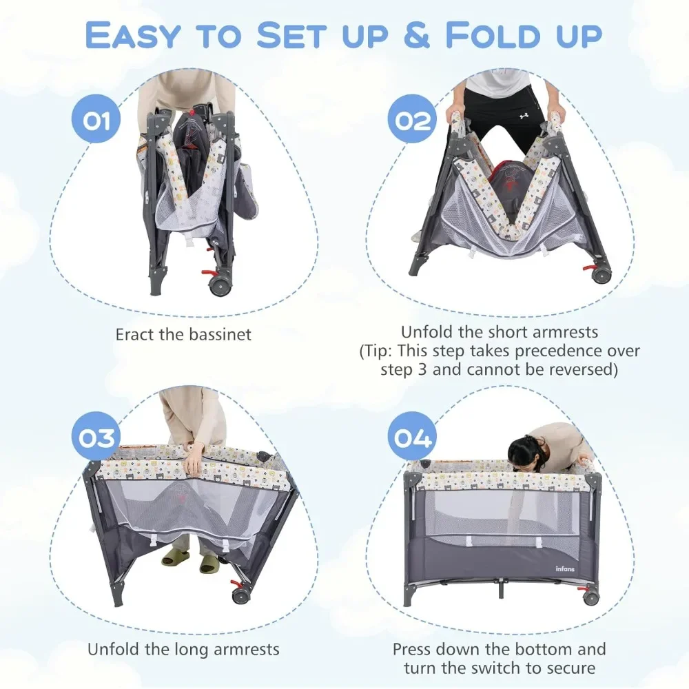 Pack and Play, 5 in 1 Baby Bedside Sleeper with Bassinet, Diaper Changer, Mattress, Carry Bag, Music Box Hanging Toys (Bear) image 2