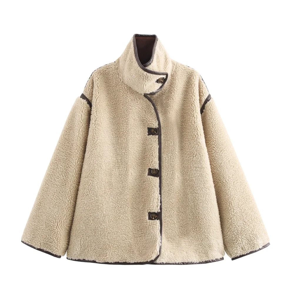 

KONDALA-Женская стильная лохматыстая флисовая куртка, пальто с подкладкой, свободная водолазка на пуговицах, новинка 2025, осенне-зимняя теплая уличная куртка