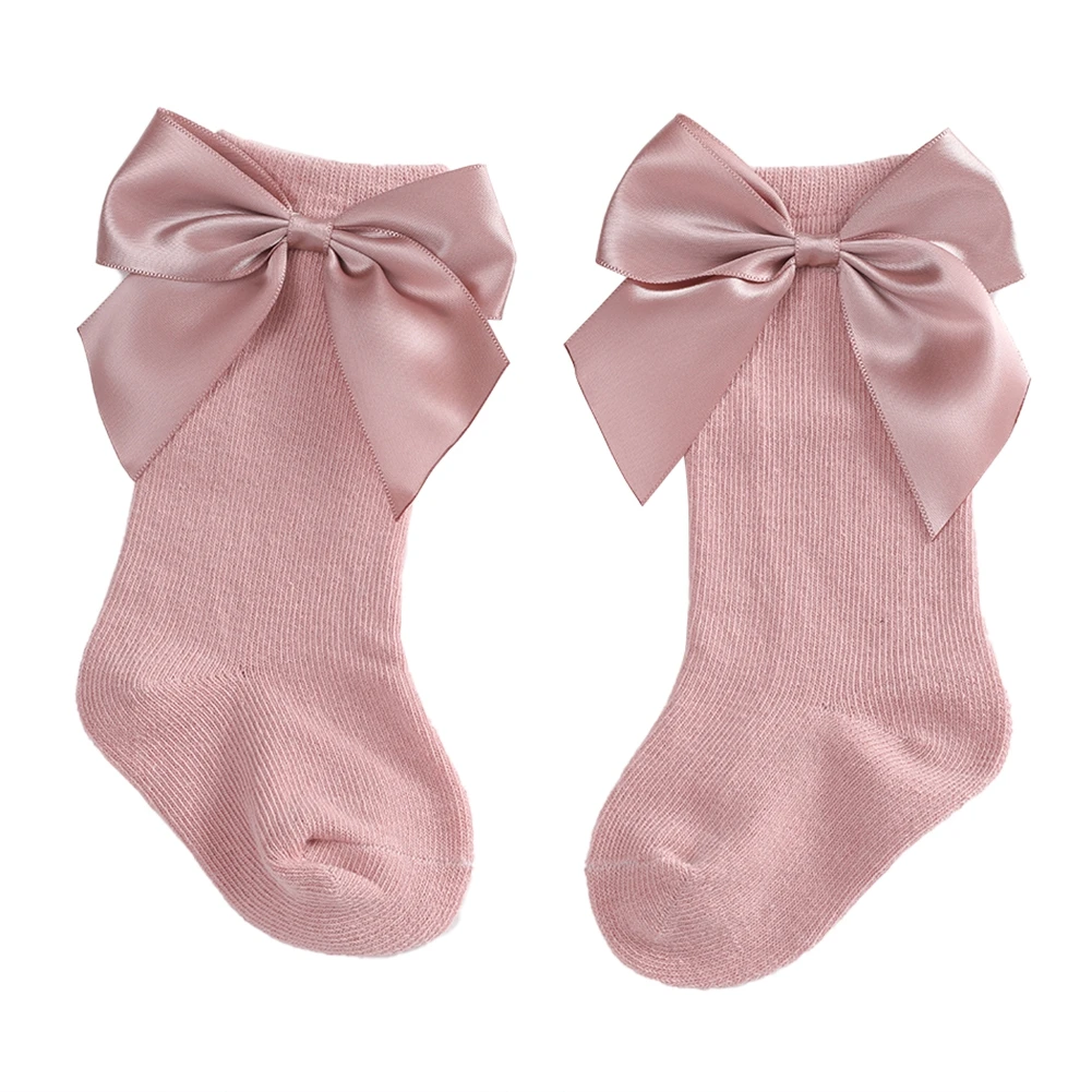 

Baby Girls Knee High Socks Bow-Stitched Toddler Breathable Long Sock Cable Knit Tube