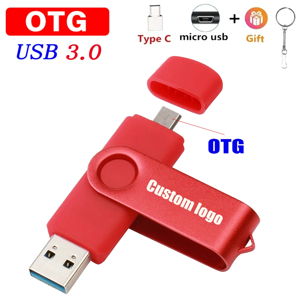 

OTG Pen Drive Высокоскоростной флэш-накопитель USB 3.0 Брелок для ключей Бесплатный адаптер TYPE-C USB-накопитель Поворотный креативный подарок U-диск