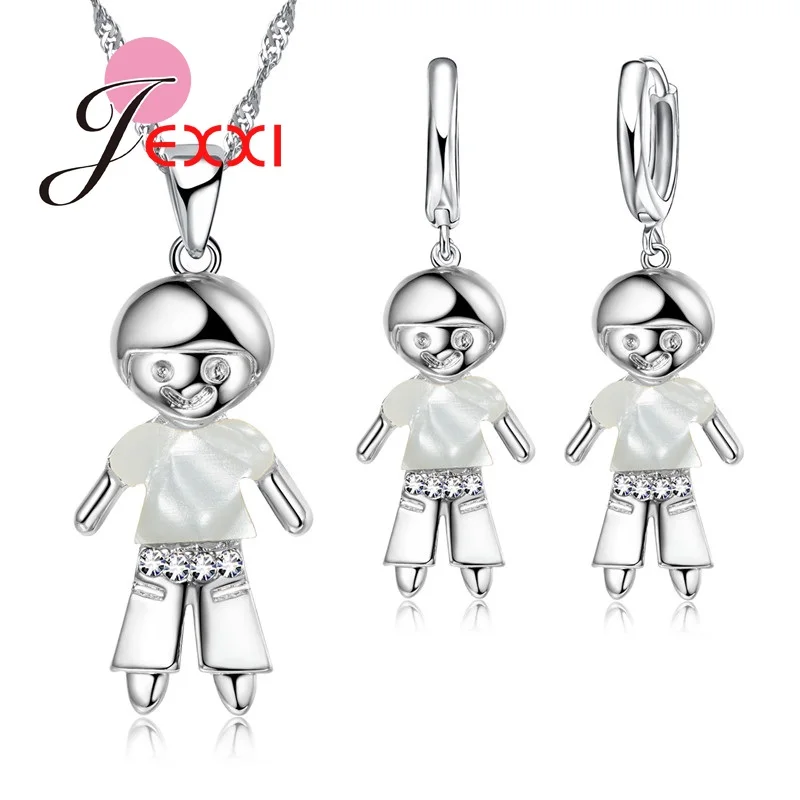 Lovely Boy Silver Color Color Jewelry Sets for Bridal Wedding Pendant Necklace and Earrings Sets Jewelry Supplies