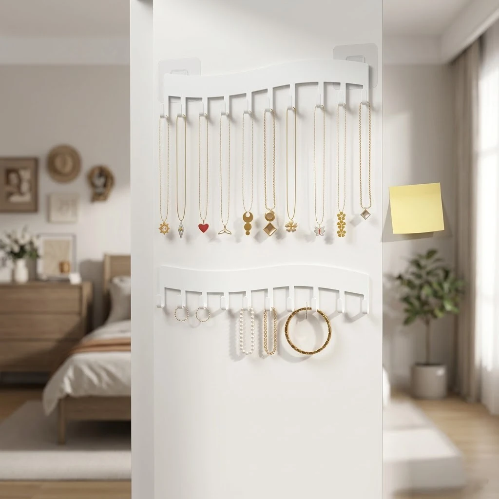 

2Pcs Wall Mounted Necklace Organizer, Acrylic Jewelry Holder for Wall, Hanging Display Hanger for Necklaces Bracelets Earrings Rings, Bedroom Vanity Closet Storage Rack, Gift for Women Girls